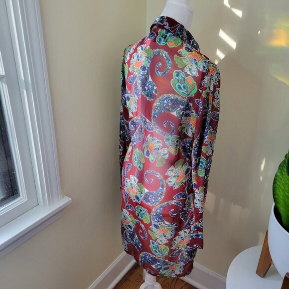 Fashion Union Boho Shirt Dress Sheer Tunic Burgundy Multicolor Women's Size XS - Picture 5 of 13